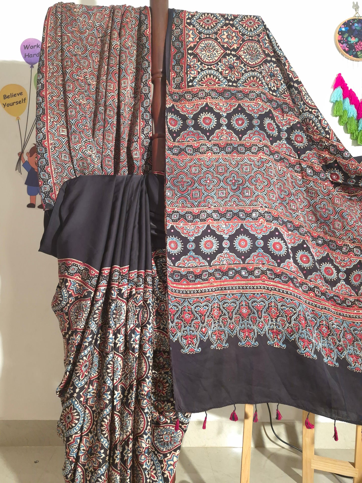 Ajrakh Modal - Black - Mirror Embroided (Half)