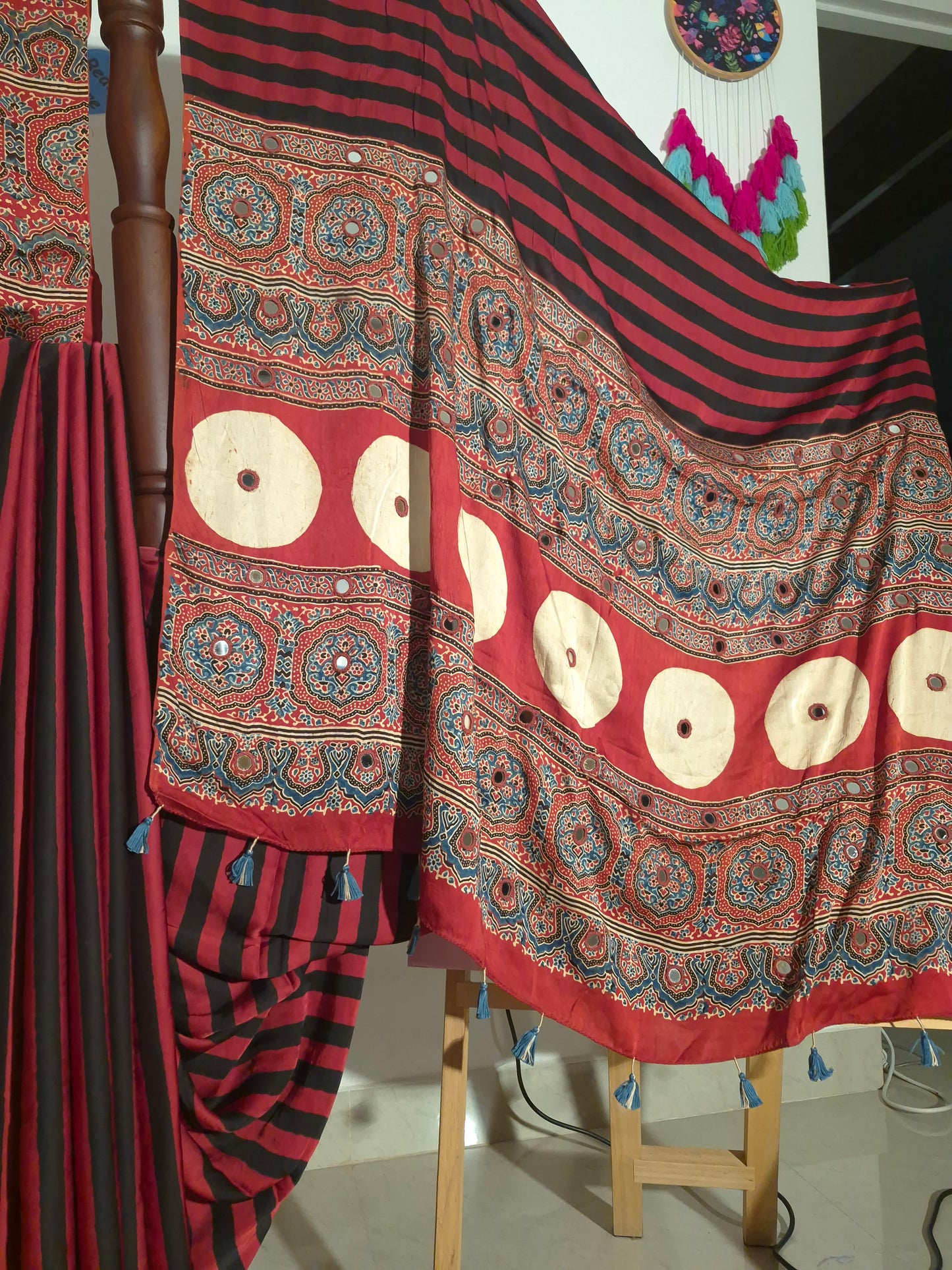 Ajrakh Modal - Red Stripes - Mirror Embroided