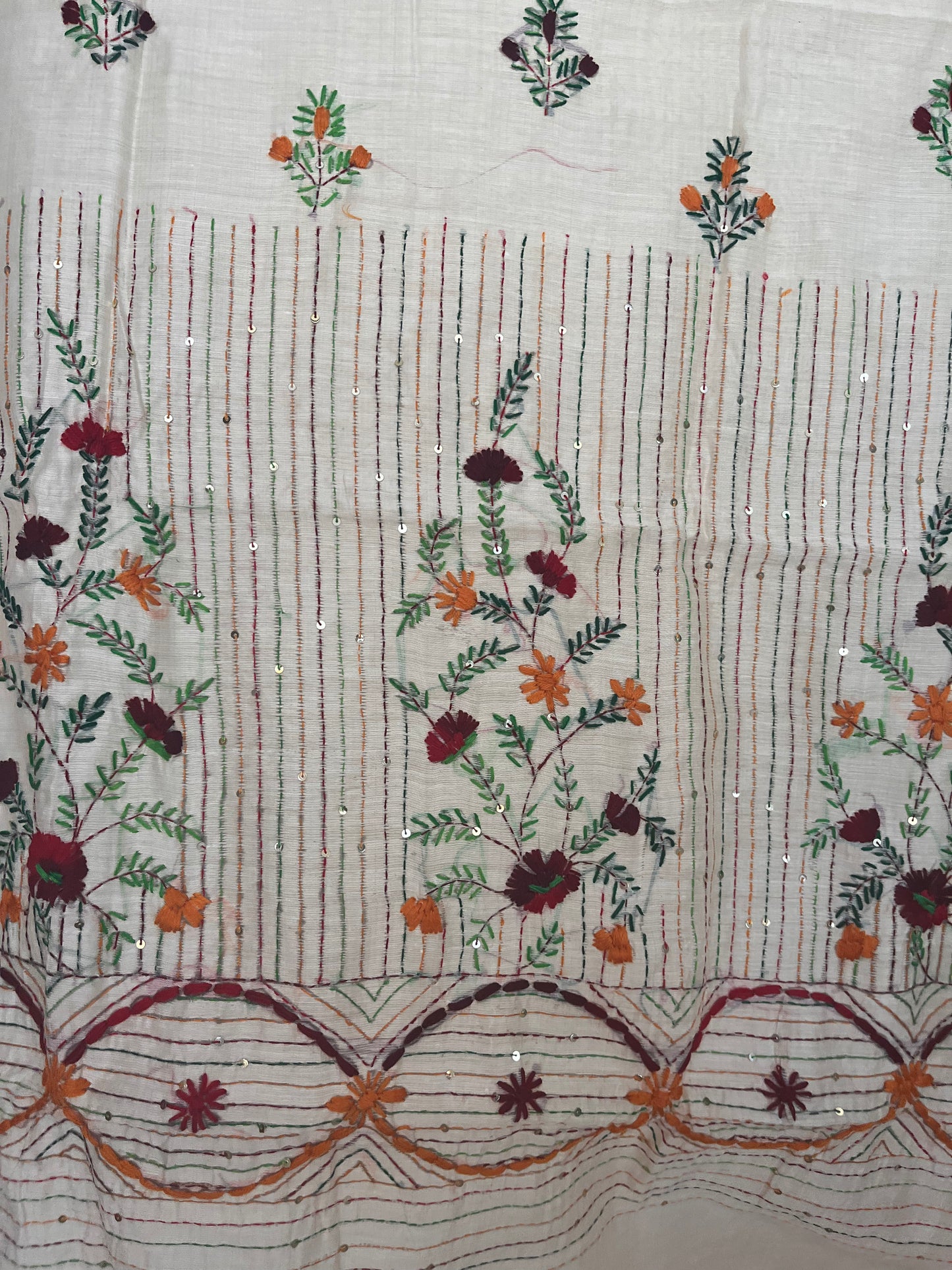Bullion Saree - Cream with Yellow and Maroon