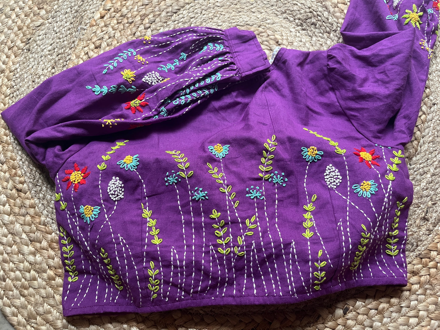 Hand-Embroidered Cotton Blouse - French Knots