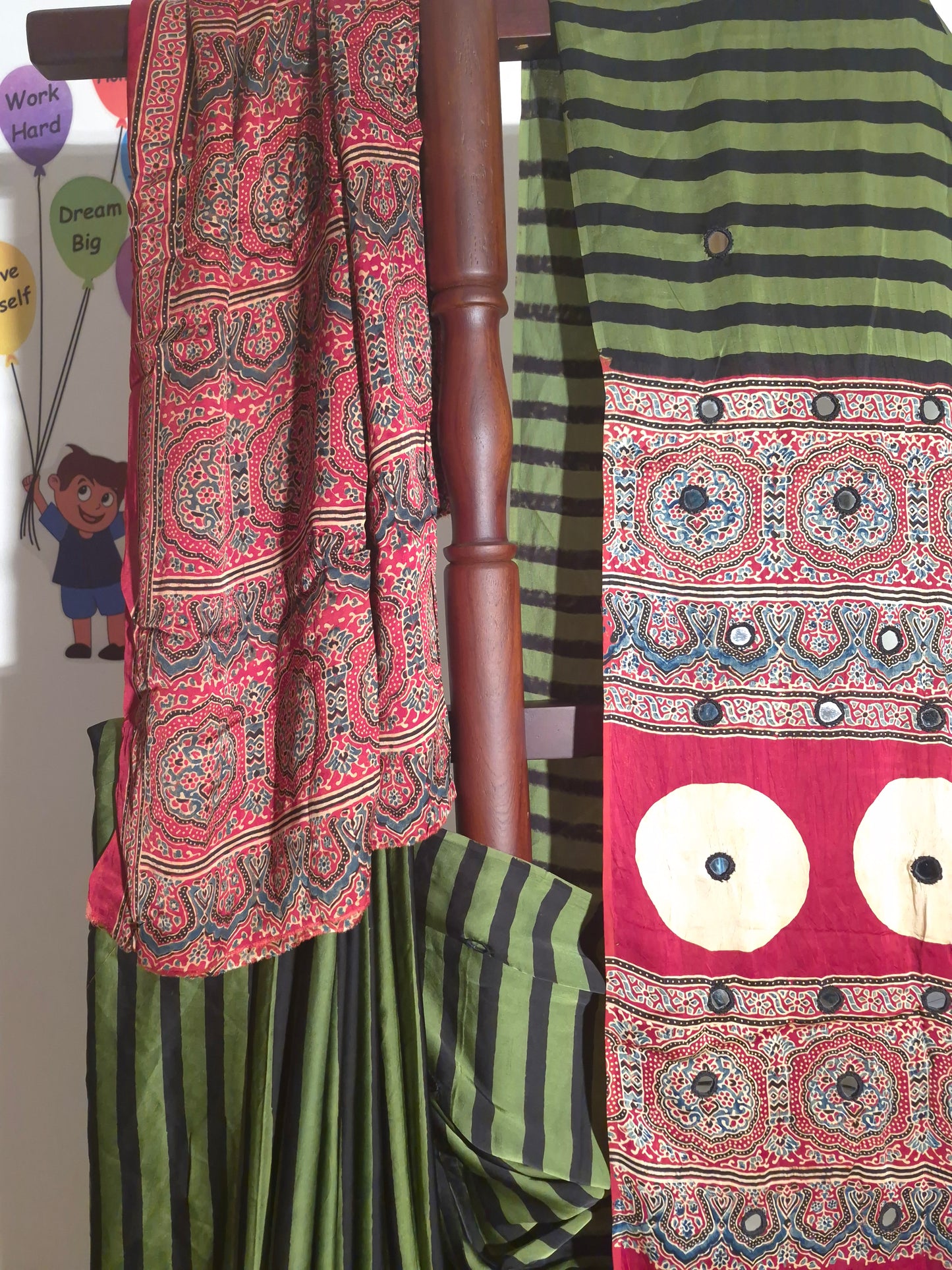 Ajrakh Modal - Green Stripes - Mirror Embroided