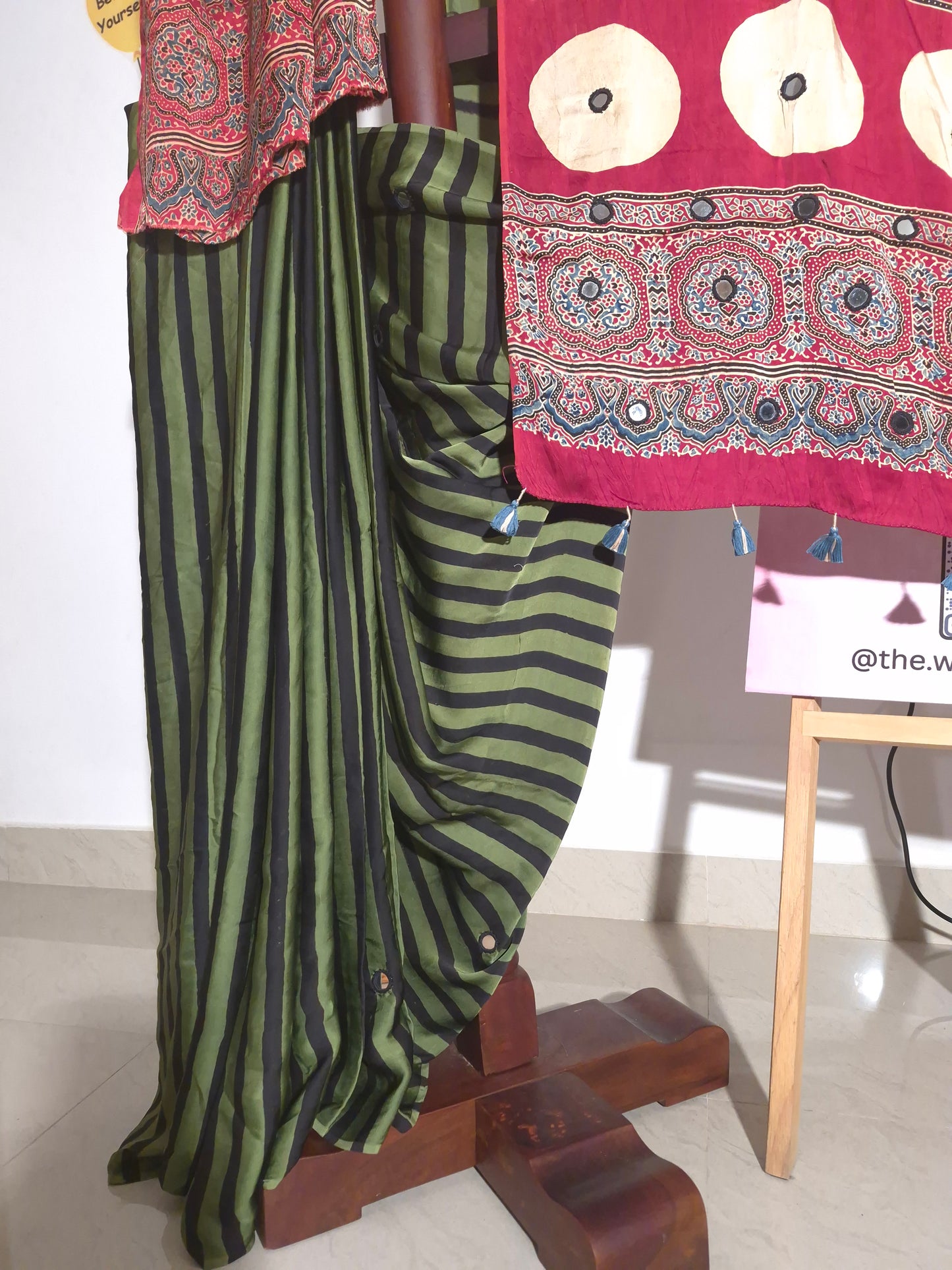 Ajrakh Modal - Green Stripes - Mirror Embroided