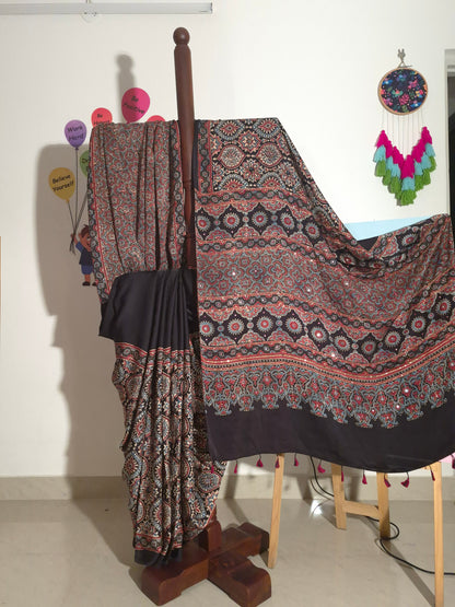 Ajrakh Modal - Black - Mirror Embroided (Half)