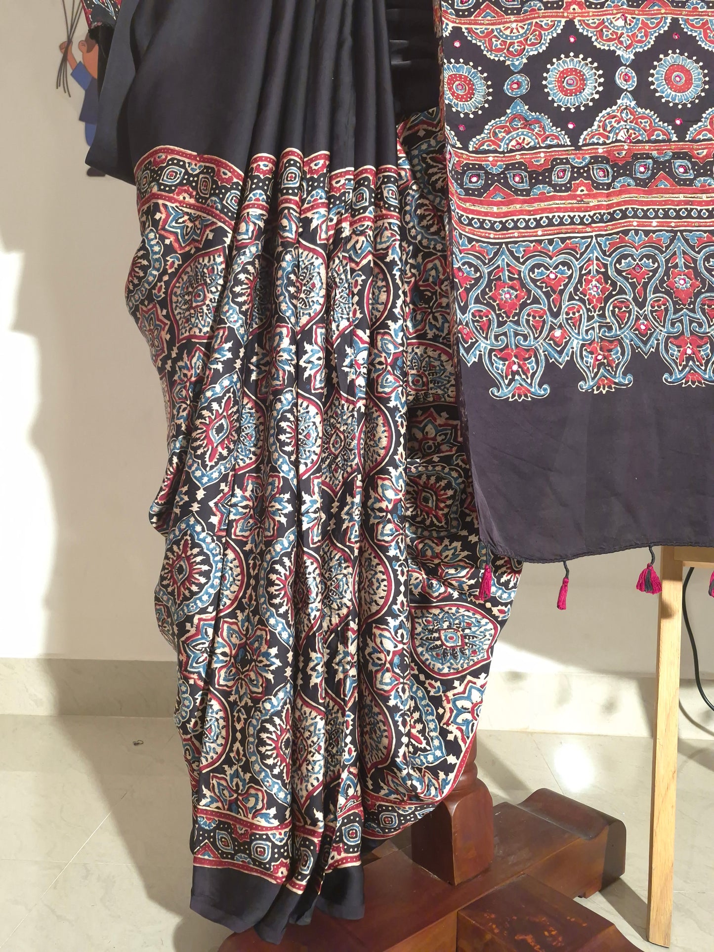 Ajrakh Modal - Black - Mirror Embroided (Half)