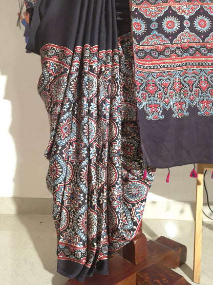 Ajrakh Modal - Black - Mirror Embroided (Half)