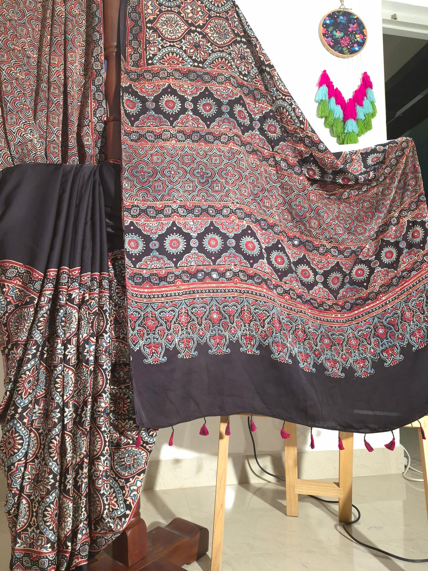 Ajrakh Modal - Black - Mirror Embroided (Half)