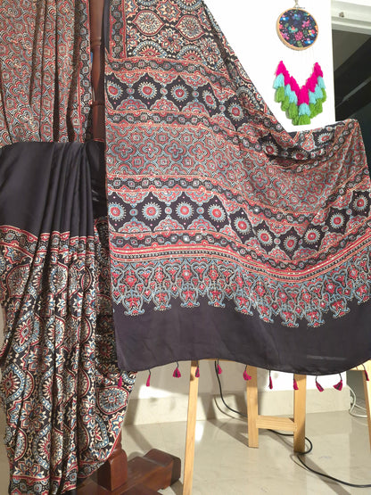 Ajrakh Modal - Black - Mirror Embroided (Half)