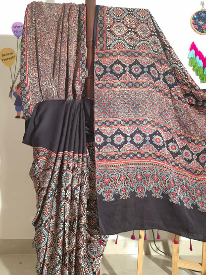 Ajrakh Modal - Black - Mirror Embroided (Half)