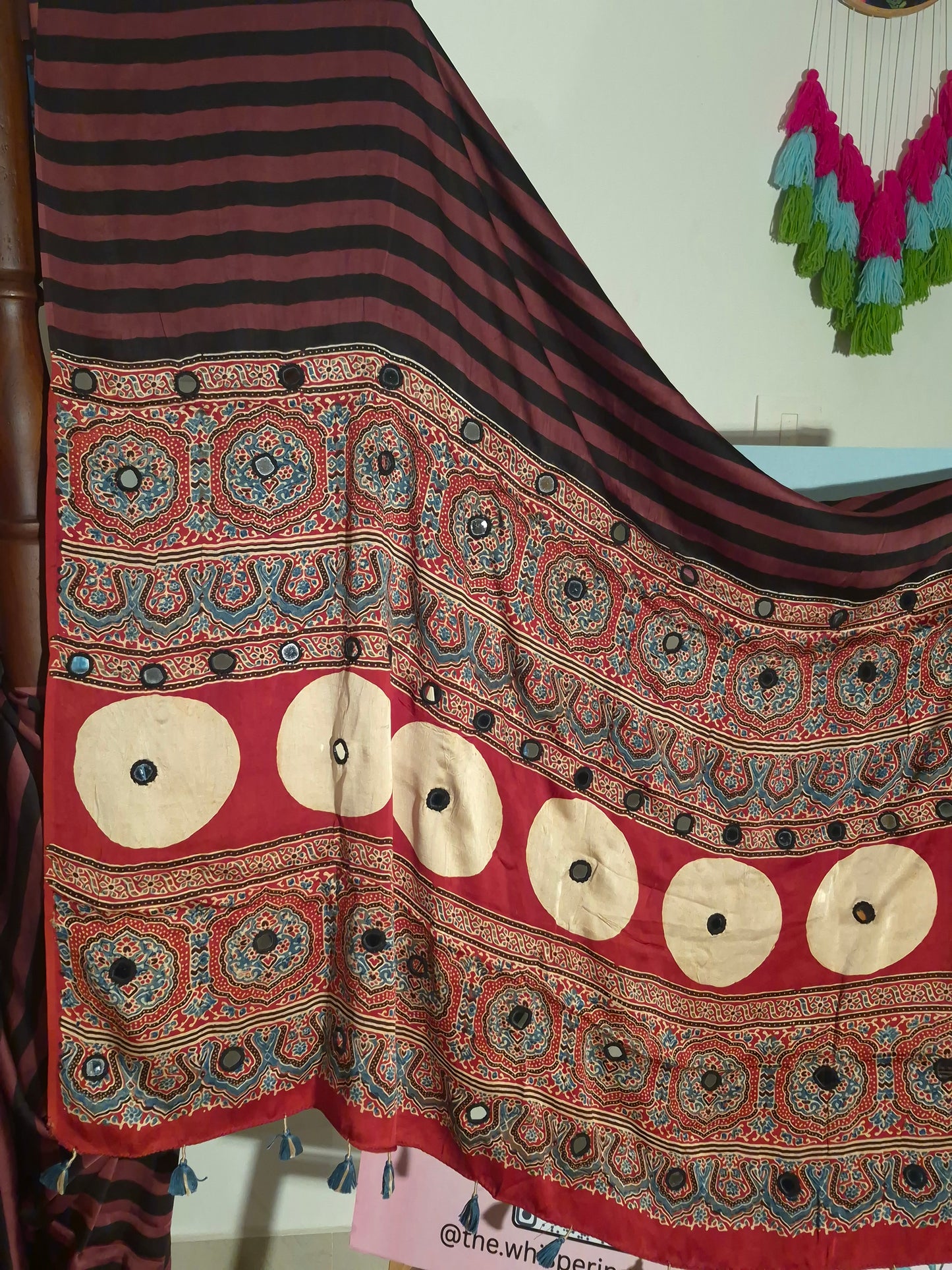 Ajrakh Modal - Chocolate Stripes - Mirror Embroided