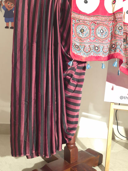 Ajrakh Modal - Chocolate Stripes - Mirror Embroided