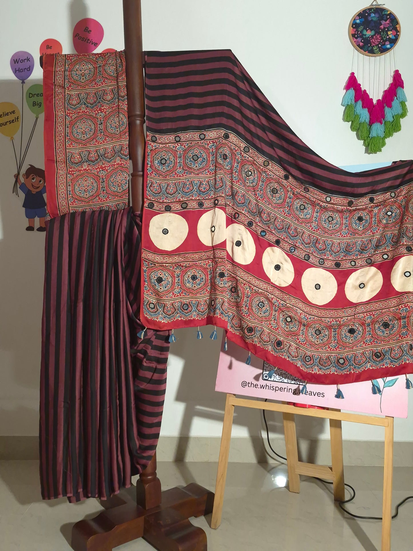 Ajrakh Modal - Chocolate Stripes - Mirror Embroided