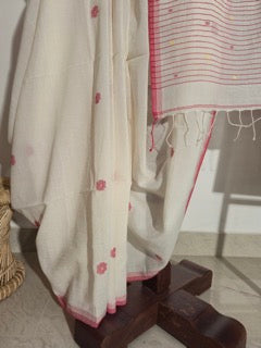 Jamdhani - White and Red Flower motifs
