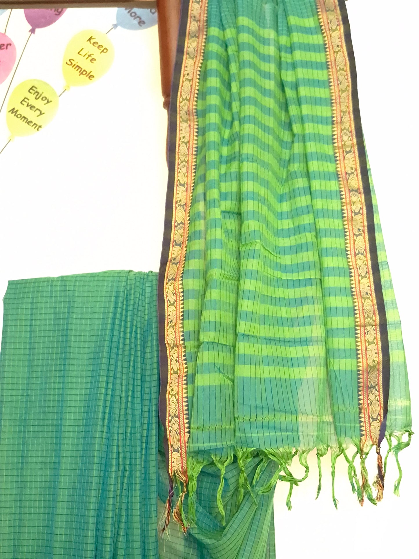 Narayanpet Handlooms: Green Saree in Checks