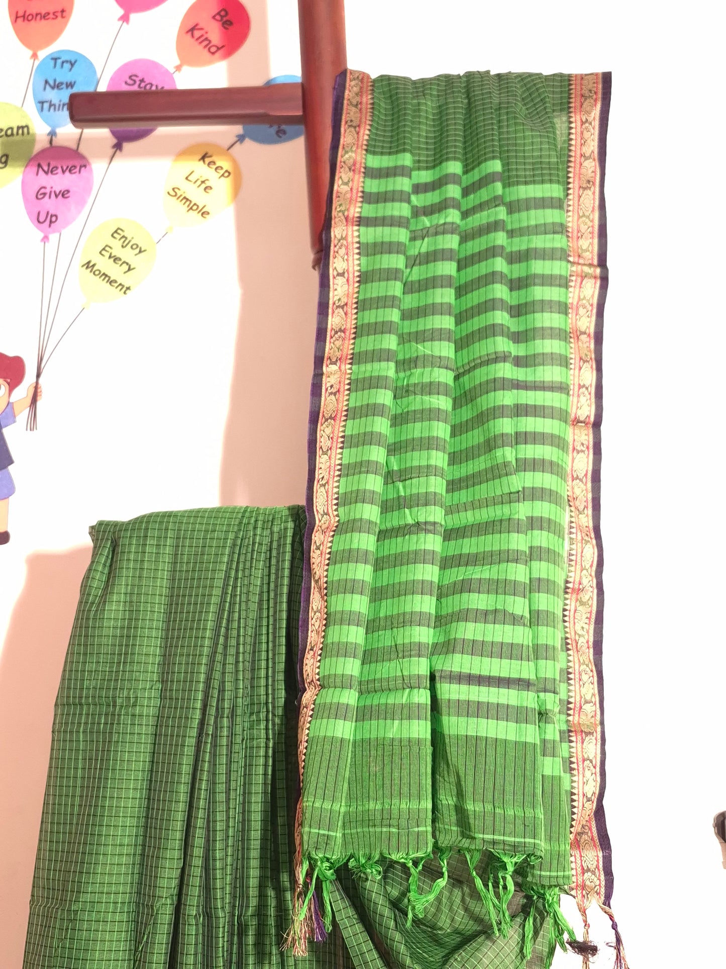 Narayanpet Handlooms: Green Saree in Checks