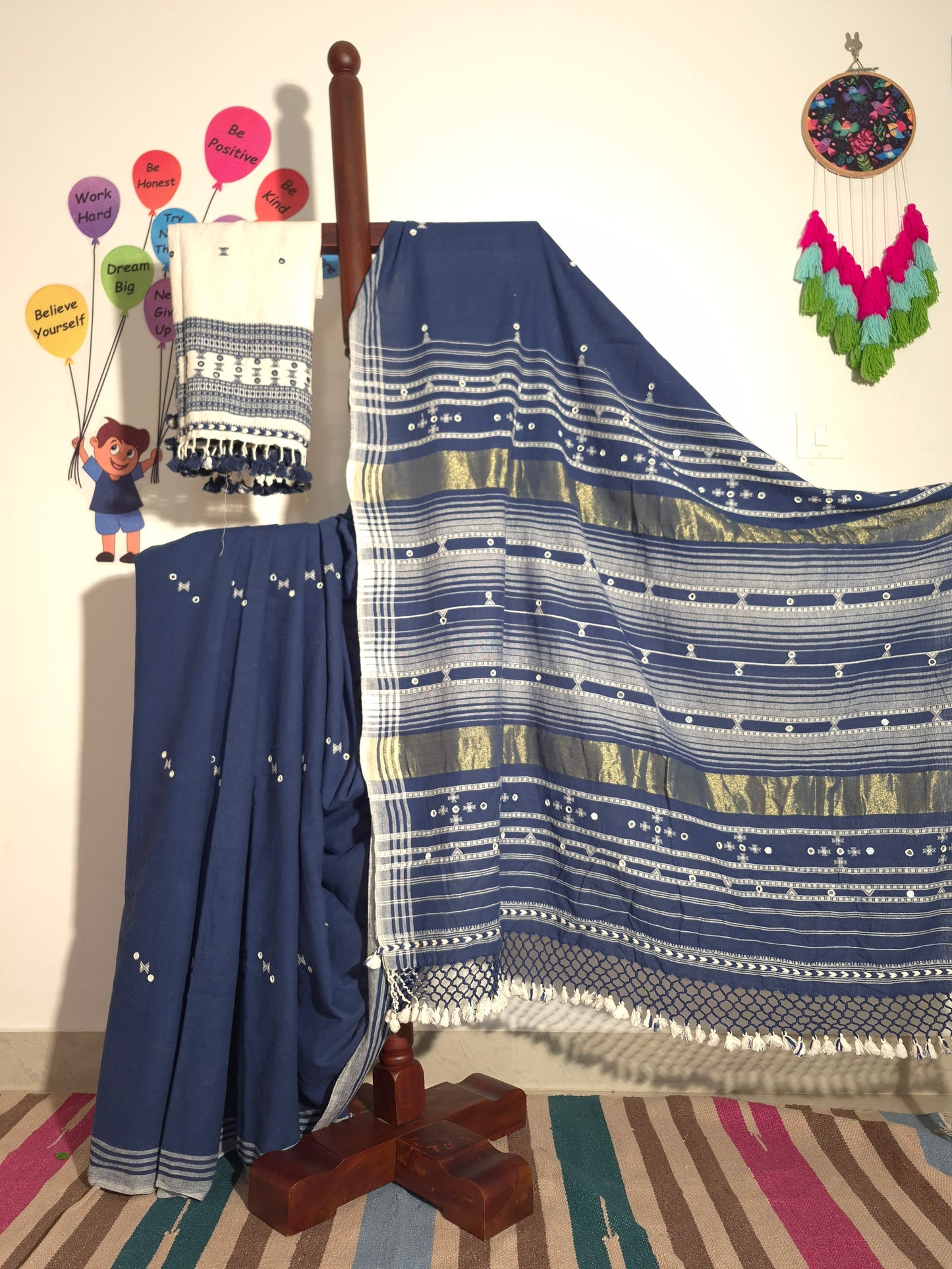 Bhujodi Kala Cotton - Classic Blue with contrast Blouse