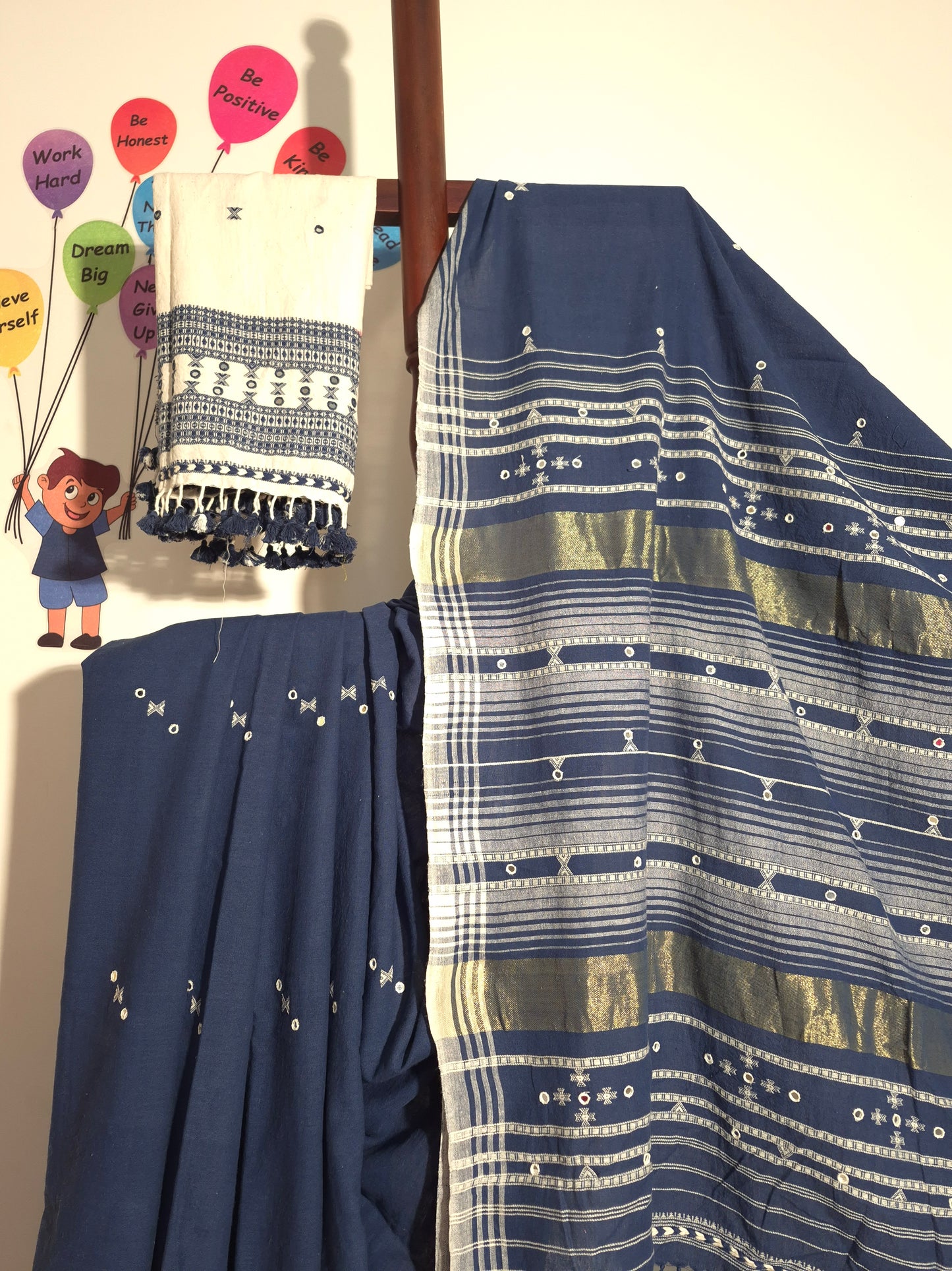 Bhujodi Kala Cotton - Classic Blue with contrast Blouse