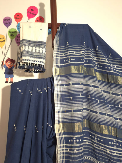 Bhujodi Kala Cotton - Classic Blue with contrast Blouse