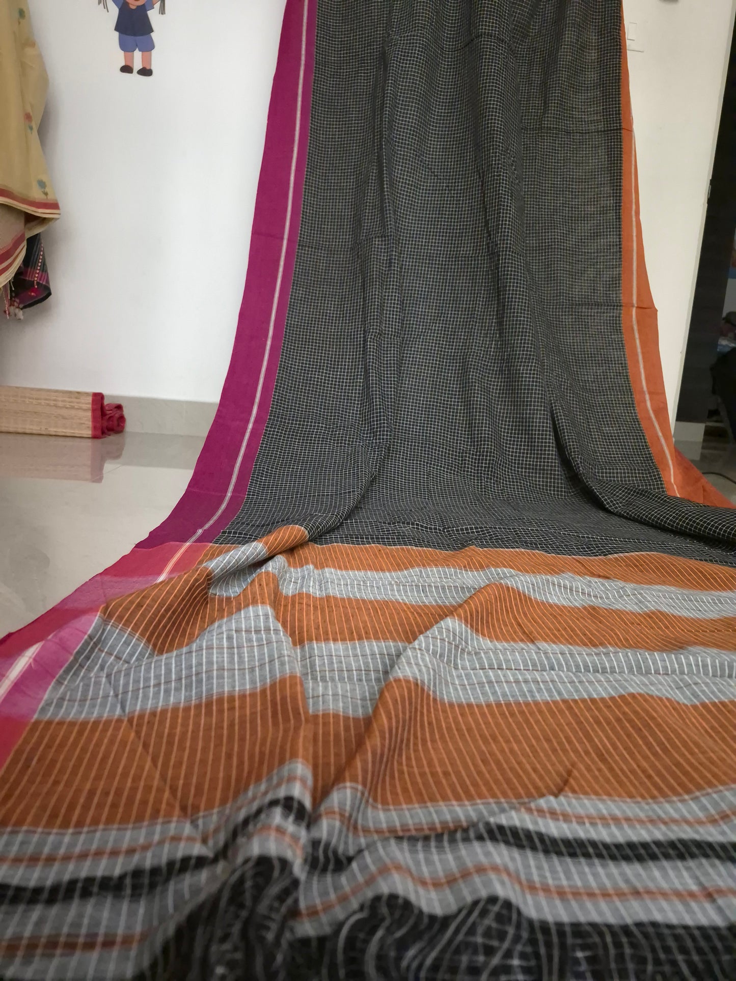 Patteda Anchu - Black - Pink and Orange Border