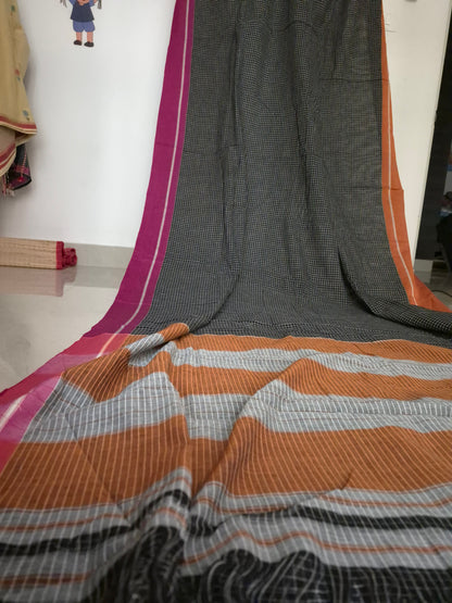 Patteda Anchu - Black - Pink and Orange Border