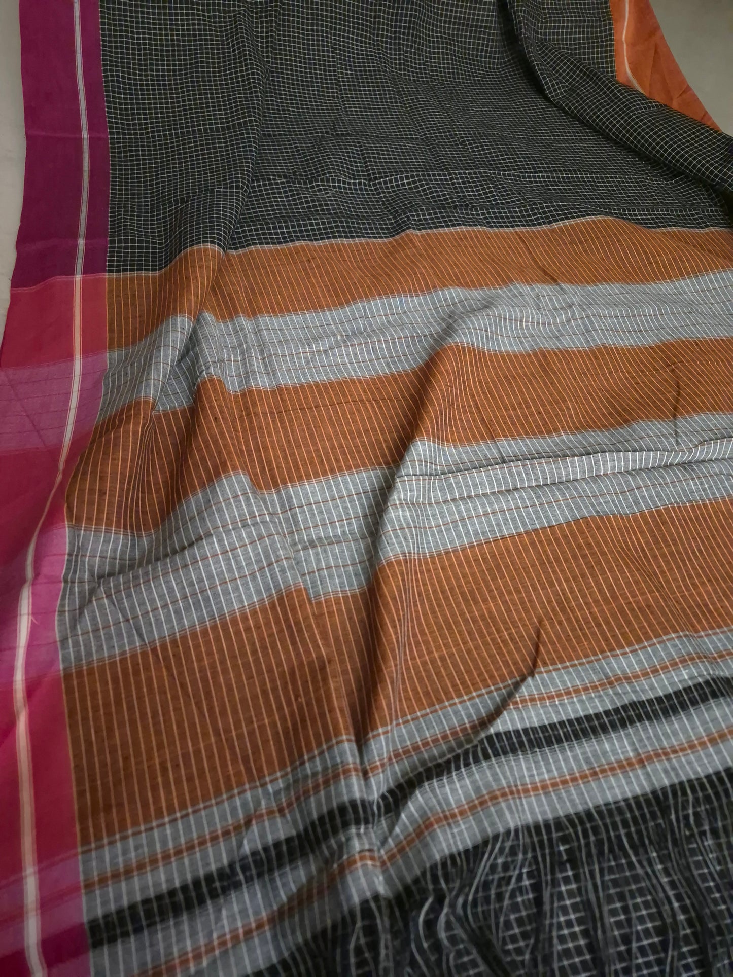 Patteda Anchu - Black - Pink and Orange Border