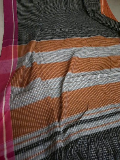 Patteda Anchu - Black - Pink and Orange Border