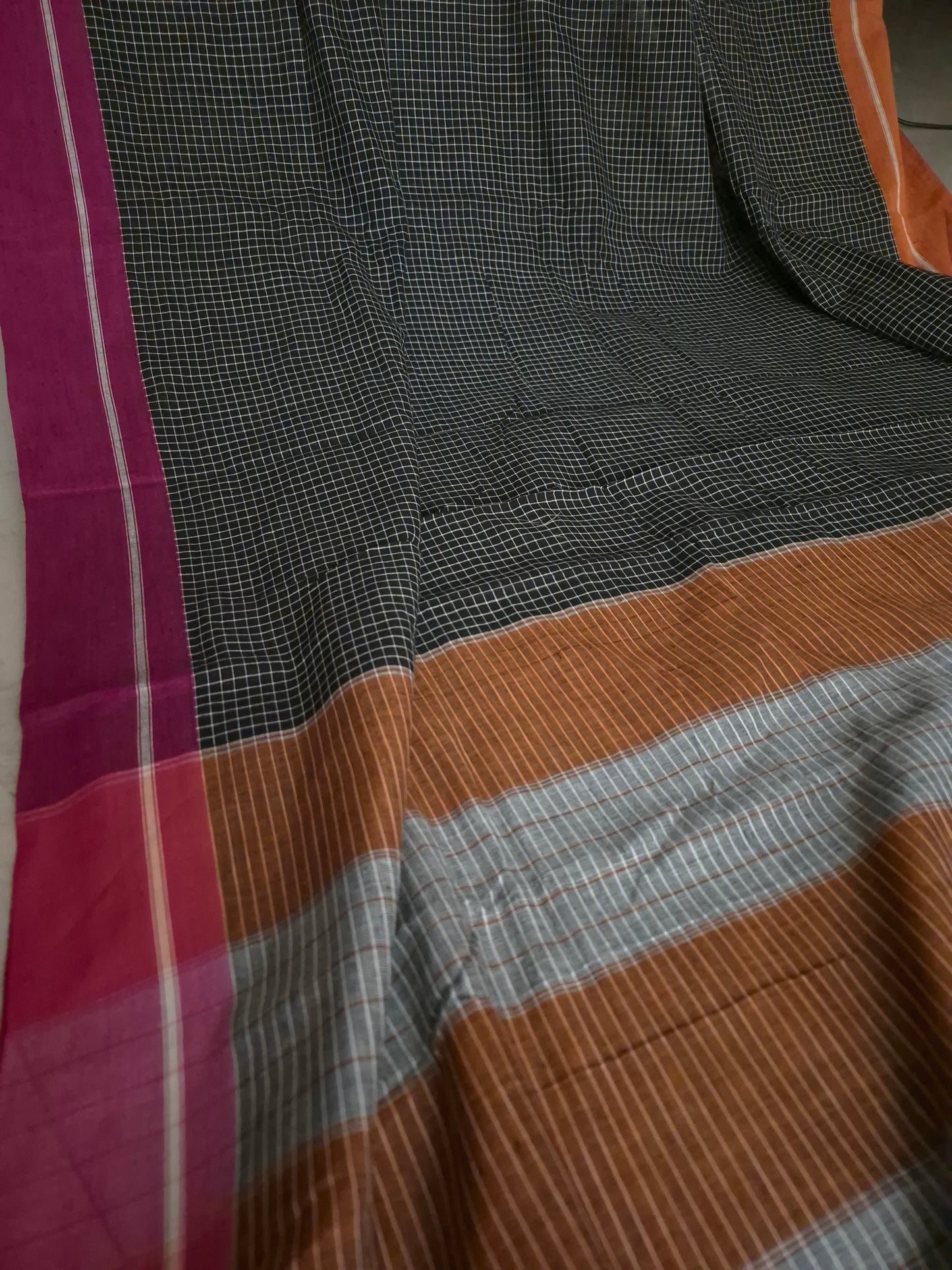 Patteda Anchu - Black - Pink and Orange Border