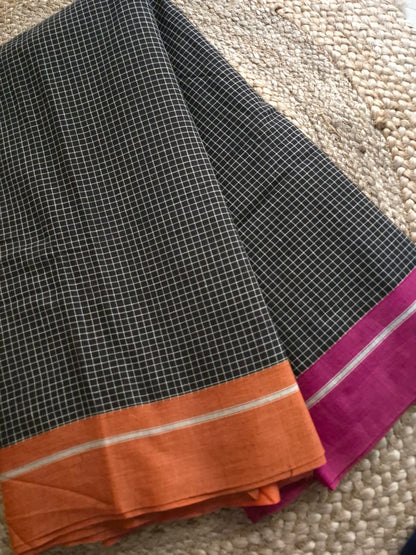 Patteda Anchu - Black - Pink and Orange Border