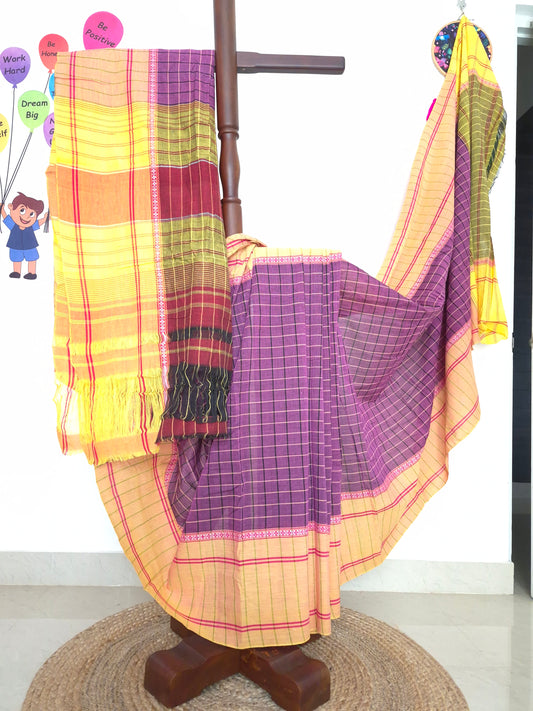 Chettinad Revival Saree - Magenta Checks