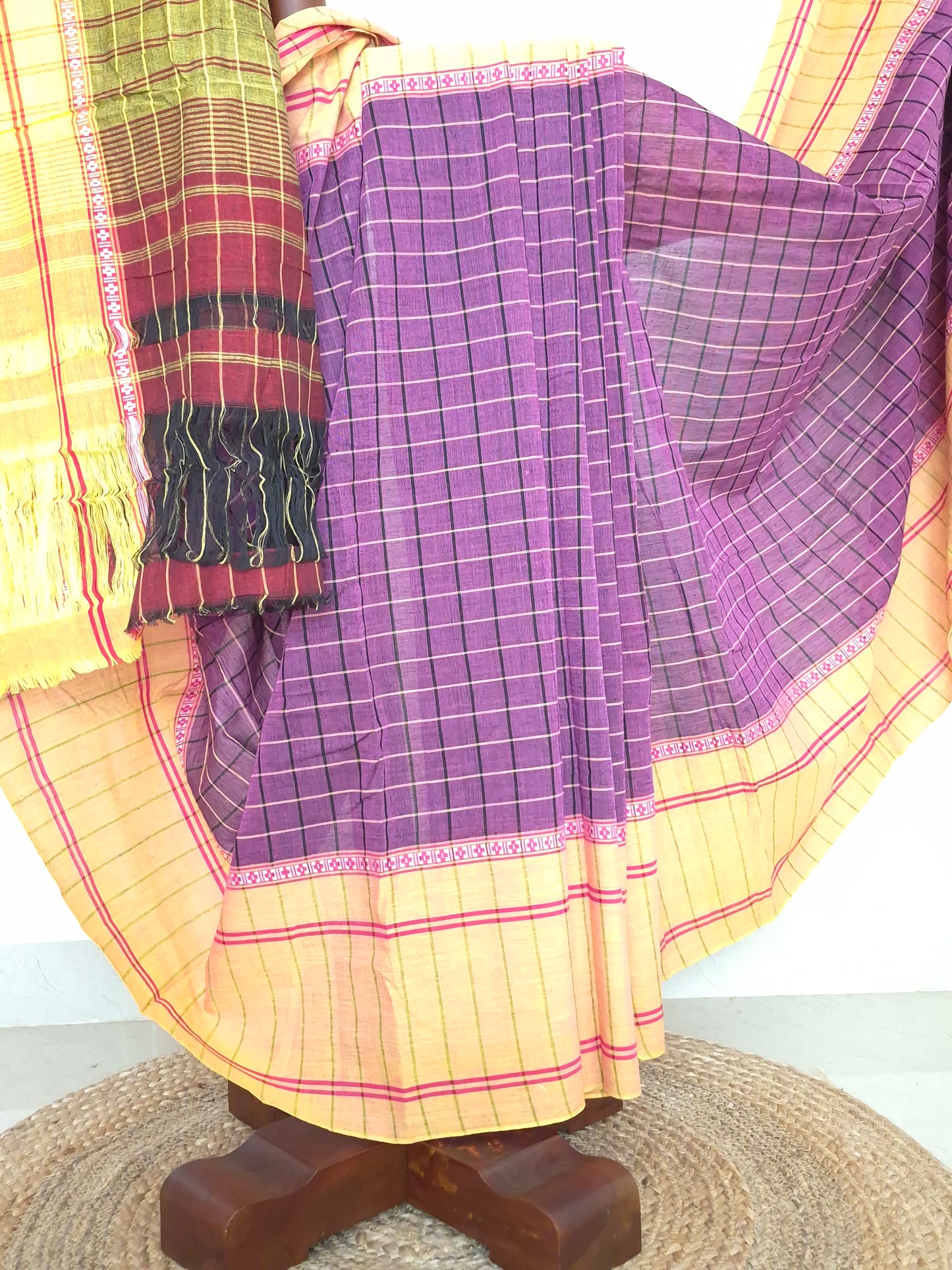 Chettinad Revival Saree - Magenta Checks