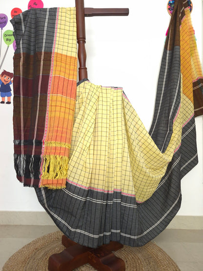 Chettinad Revival Saree - Butter Yellow Checks