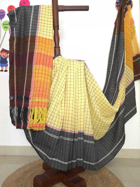 Chettinad Revival Saree - Butter Yellow Checks