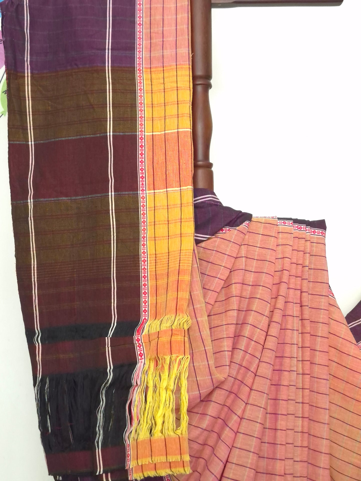 Chettinad Revival Saree - Peach Checks