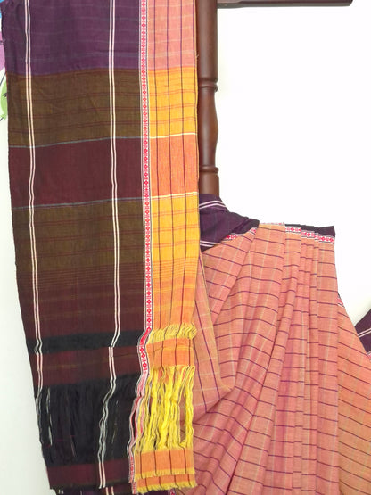 Chettinad Revival Saree - Peach Checks