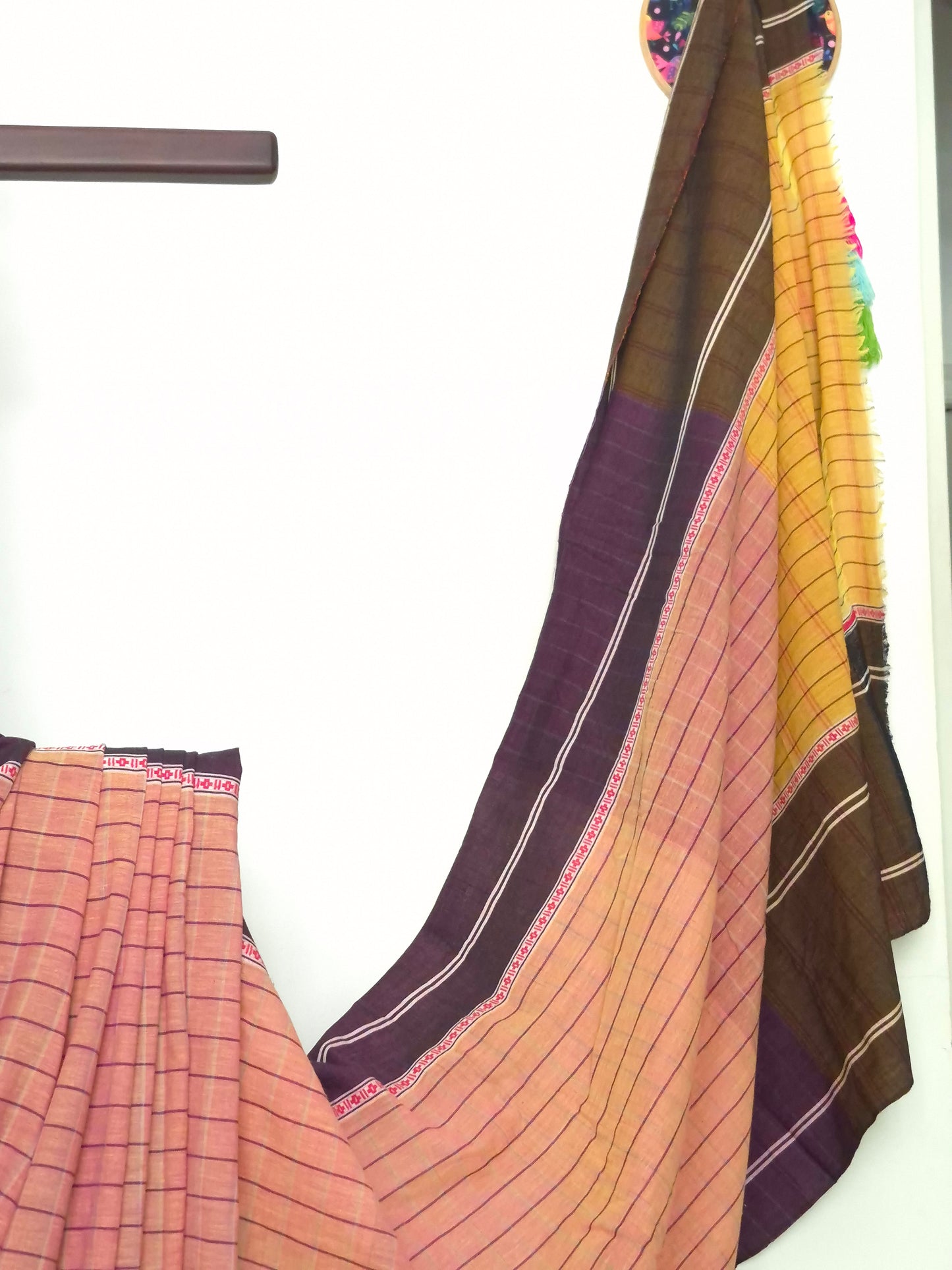 Chettinad Revival Saree - Peach Checks