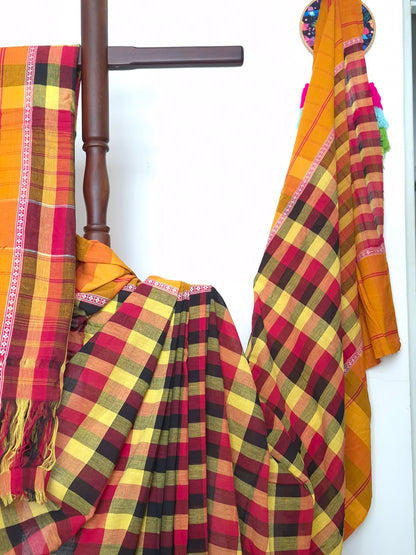 Chettinad Revival Saree - Multicolour checks
