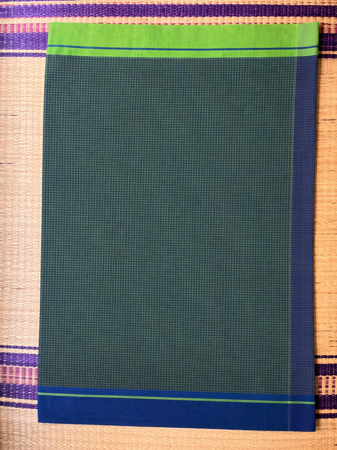 Patteda Anchu - Bottle Green - Blue and Green Border