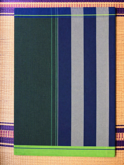 Patteda Anchu - Bottle Green - Blue and Green Border