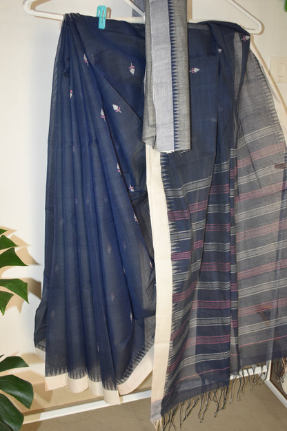 Ponduru Khaddar - Jamdhani Weave - Navy Blue