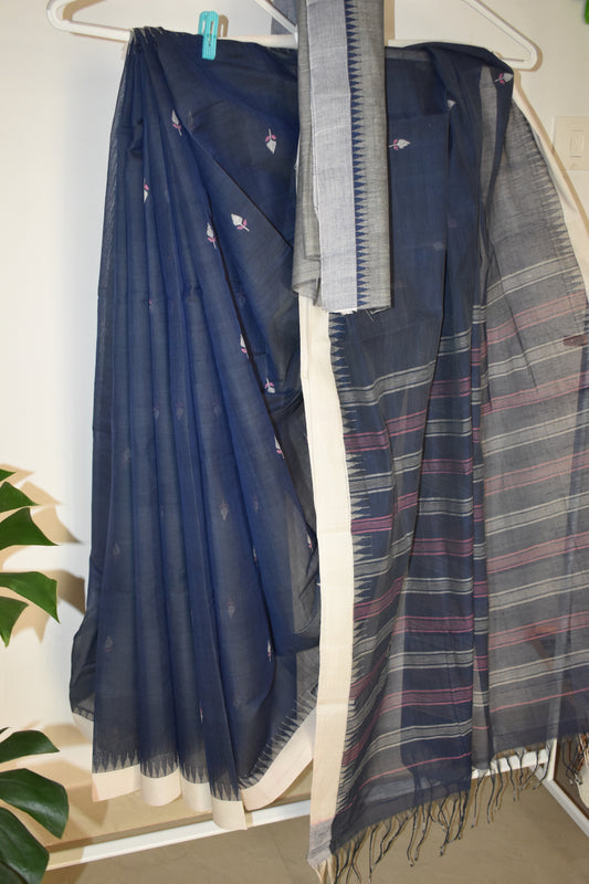 Ponduru Khaddar - Jamdhani Weave - Navy Blue