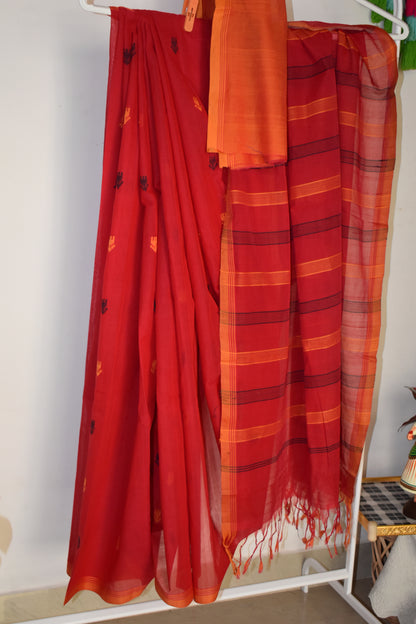 Ponduru Khaddar - Jamdhani Weave - Maroon