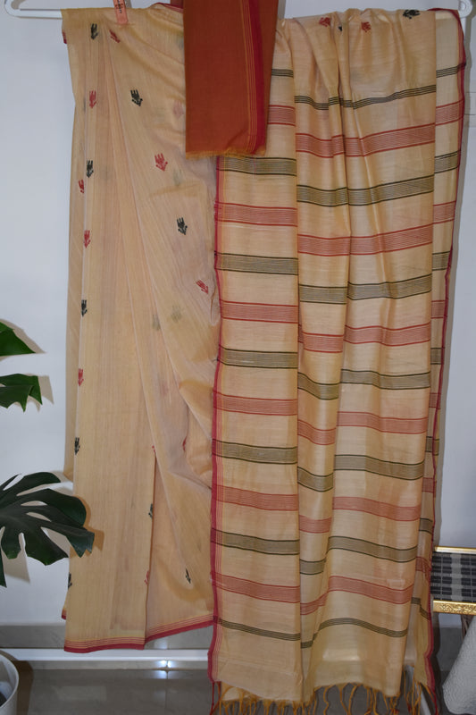Ponduru Khaddar - Jamdhani Weave - Cream