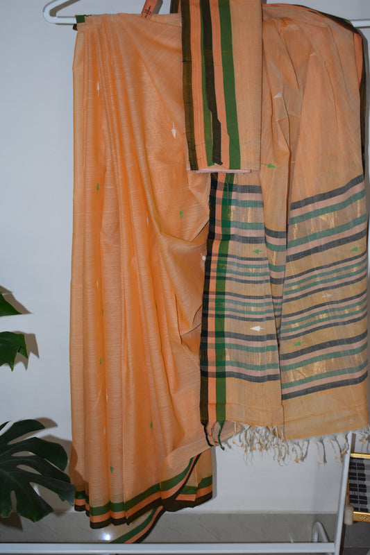 Ponduru Khaddar - Jamdhani Weave - Peach