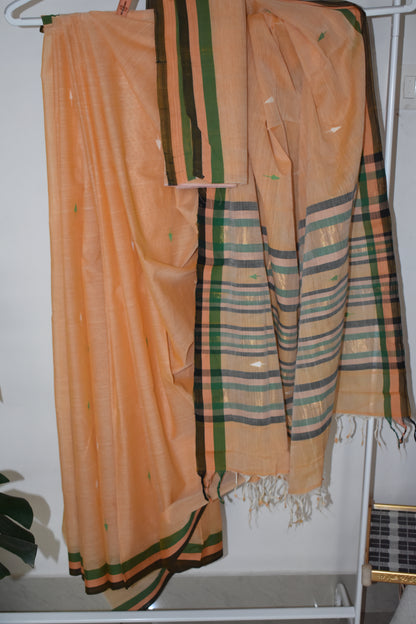 Ponduru Khaddar - Jamdhani Weave - Peach