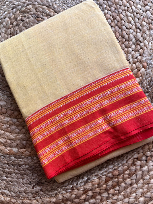 Patteda Anchu -Yellow - Plain Saree - Woven Border