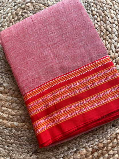 Patteda Anchu -Onion Pink - Plain Saree - Woven Border