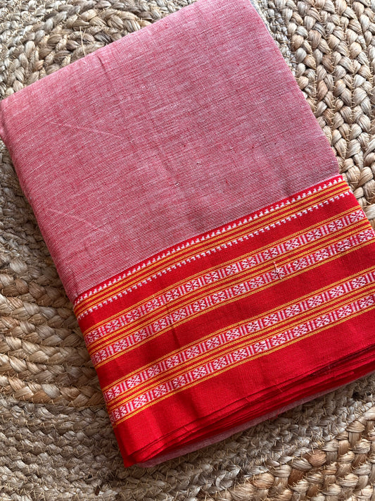 Patteda Anchu -Onion Pink - Plain Saree - Woven Border