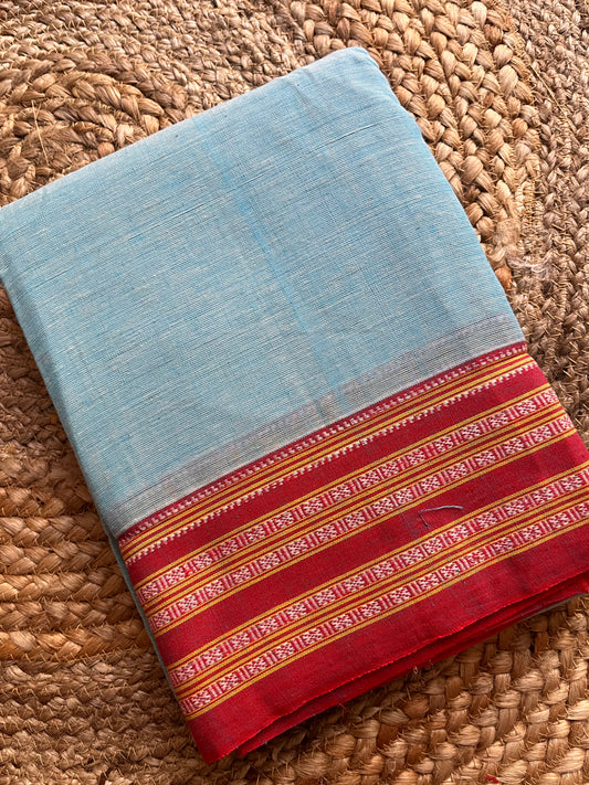 Patteda Anchu -Blue - Plain Saree - Woven Border