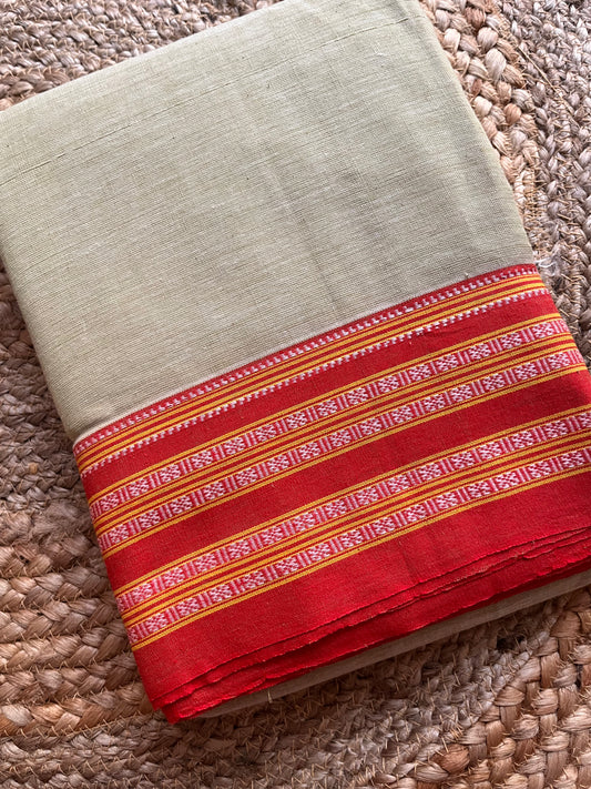 Patteda Anchu -Pista Green - Plain Saree - Woven Border