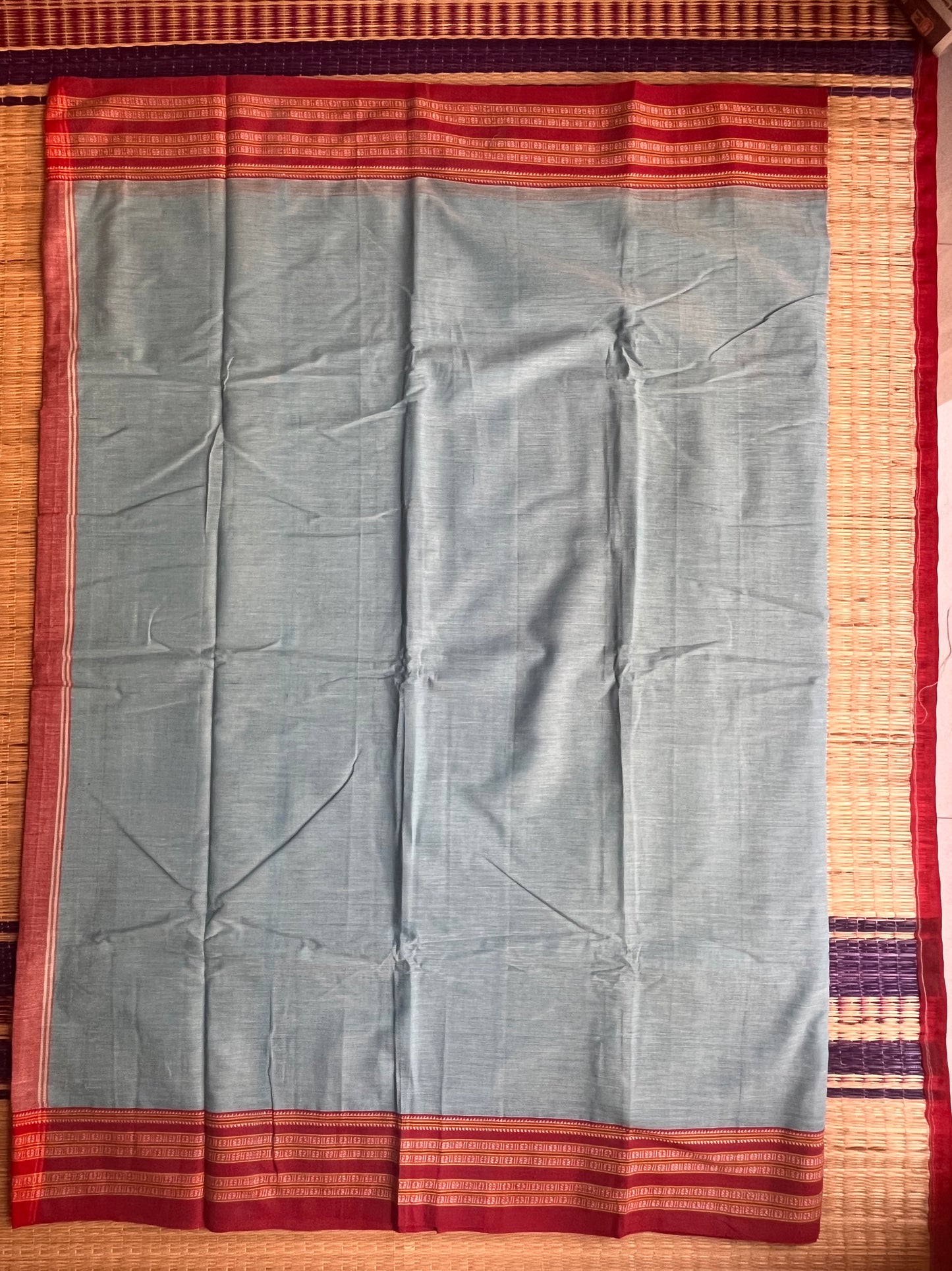 Patteda Anchu -Blue - Plain Saree - Woven Border