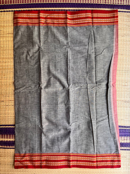 Patteda Anchu -Grey - Plain Saree - Woven Border
